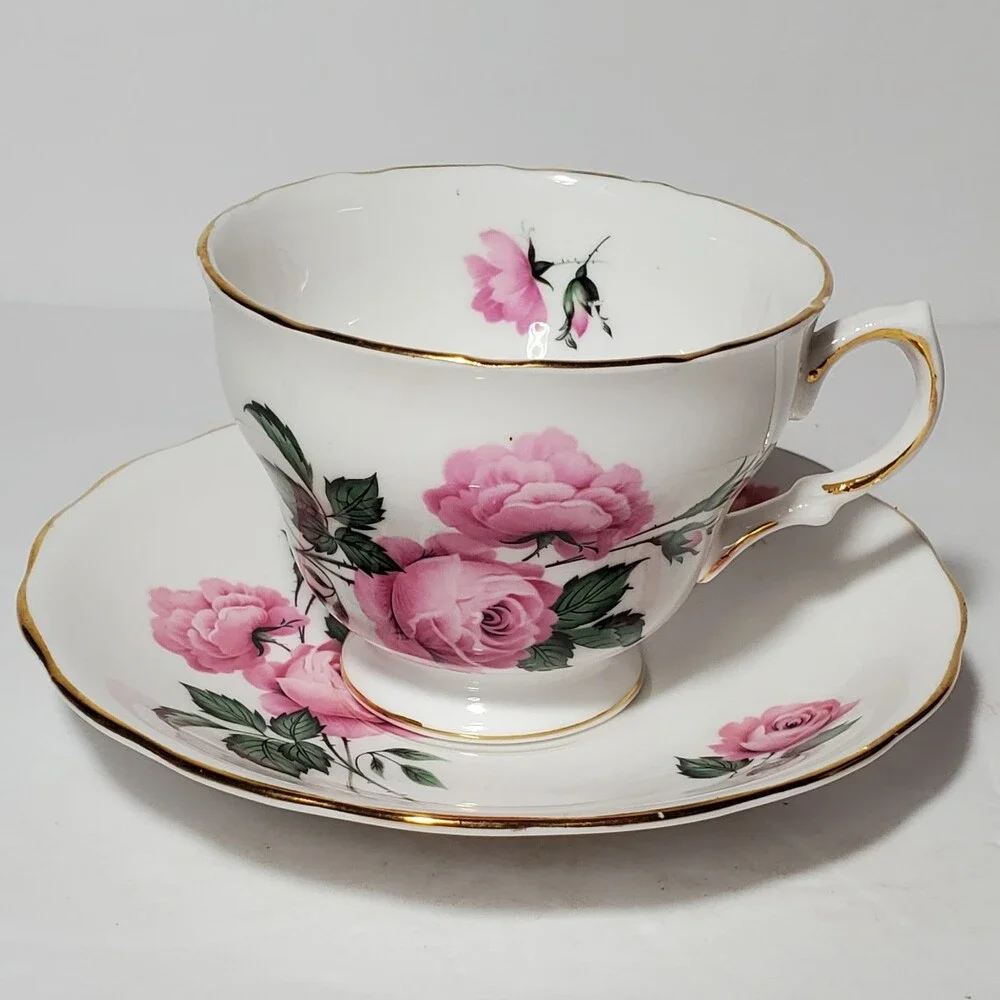 Royal Vale Teacup and Saucer Pink Flowers Vintage